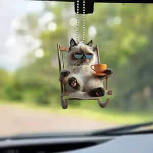 Set of 2 Chill Vibes Only! Siamese Cat Rocking Chair Car Ornaments